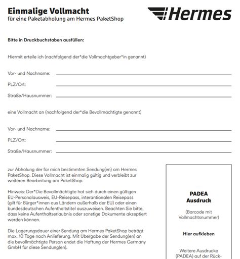 vollmacht hermes abholen|Hermes vollmacht formular pdf.